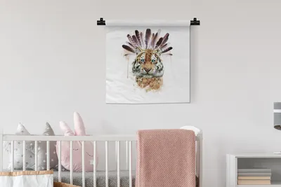 Produktbild von MuchoWow® Wandteppich Wandbehang Tiger - Weiß - Kopf 60x60 cm Tapisserie Dekoration Wandtuch - Dekorationen - Wand Decke