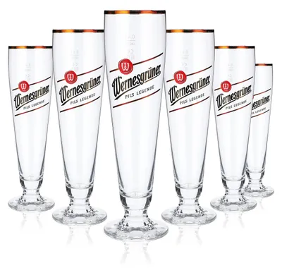 Produktbild von 6x Wernesgrüner Bier Glas Pokalglas Biergläser 0,4l mit Goldrand Tulpe