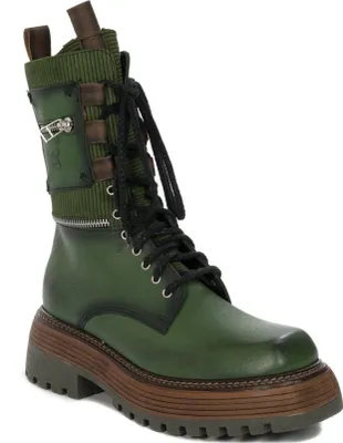 Produktbild von Grüne Damen Leder Stiefeletten geschnürt Reißverschluss 6 cm Absatz 3 cm Plateau
