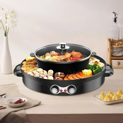 Produktbild von 2200W patelnia grillowa podwójny garnek grillowanie gorący garnek grillowanie oddzielanie 2 w 1 elektryczny dla 5-8 osób