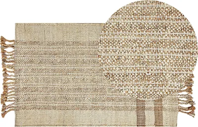 Obrázok produktu pre BELIANI Koberec béžový juta 80 x 150 cm geometrický vzor so strapcami obdĺžnikový tvar ručne tkaný boho štýl obývačka spálňa