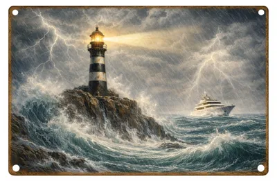 Produktbild von Blechschild 20x30cm Leuchtturm im Sturm Vintage Maritime Wanddeko Metallschild Nordsee Küstenliebe Urlaub AstraDesign