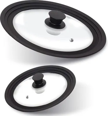 Produktbild von Unyqoos® Universal-Glasdeckel mit hitzebeständigem Silikonrand, stark gehärtetes Glas, Dampföffnung & Griff – passend für Töpfe & Pfannen Ø 16–28 cm