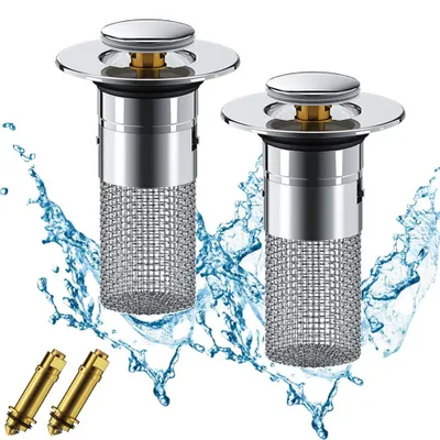 Produktbild von Abflussstopfen, 2 Stück, Spülbeckenstopfen, Pop-up-Abflussstopfen für Spülbecken, Edelstahl-Abflusssieb für Spülbecken, Badezimmer und Küchen.