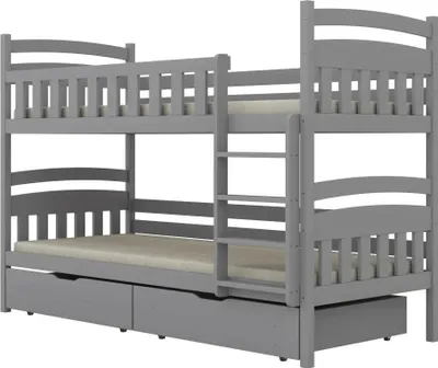 Zdjęcie produktu dla Łóżko piętrowe JULITA 200x80 szare drewniane z szufladami