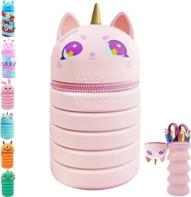 Obrázok produktu pre Puzdro na ceruzky 2-in-1, teleskopické, vodotesné silikónové, 16-22 cm, ružový jednorožec, pre školské potreby