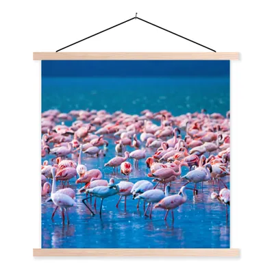 Produktbild von MuchoWow® Textilposter Flamingo - Wasser - Tropisch - Rosa 40x40 cm mit holzfarbenen Rahmen - Posterleiste