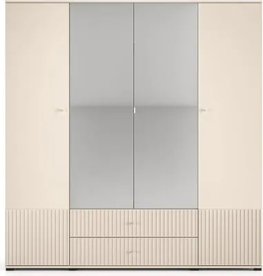 Produktbild von Kleiderschrank Sophie 210x200x55 cm (HxBxT) mit 4 Schwenktüren und 2 Schubladen, Riffelung
