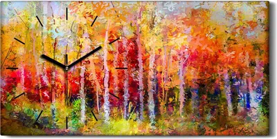Produktbild von Wandbild Leinwand Bilder mit Uhr 60x30 Kunst Landschaft bunte Herbst Bäume - schwarze Hände