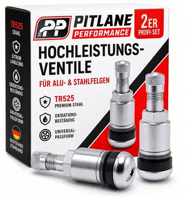 Produktbild von Metallventil TR525 Reifenventil aus Aluminium für PKW SUV Autoventil bis 14 bar Farbe: Silber Anzahl: 2er Set