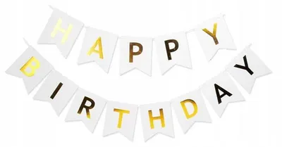 Zdjęcie produktu dla Girlanda urodzinowa Happy Birthday Biała, złoty napis
