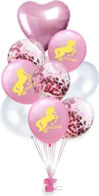Produktbild von Oblique Unique Einhorn Konfetti Luftballon Set mit Herzen 9 Stk Kinder Geburtstag JGA rosa weiß