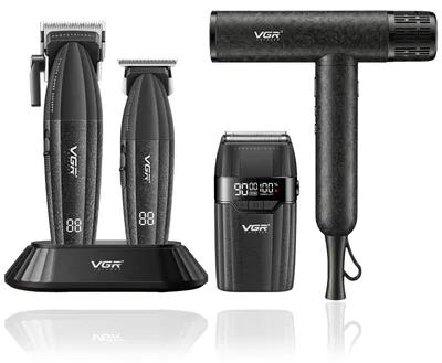 Image de Tondeuse barbe - Kit coiffure 4 en 1 - Sans fil - Sèche-cheveux et rasoir - Noir
