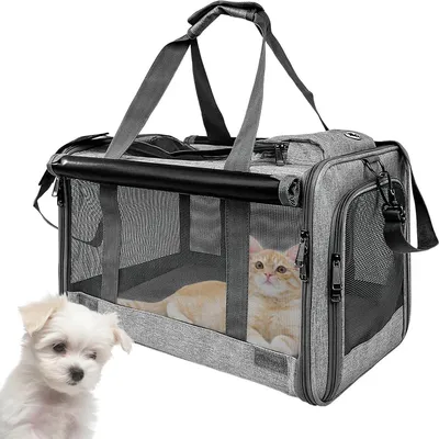 Zdjęcie produktu dla Transporter dla kota – torba transportowa dla zwierząt – bezpieczne podróżowanie – oddychająca siatkowa konstrukcja – 46 x 30 x 30 cm – kolor: szary