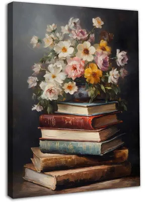 Produktbild von Gerahmte Wandkunst Vintage Blume Bücher Druck 30x40 cm