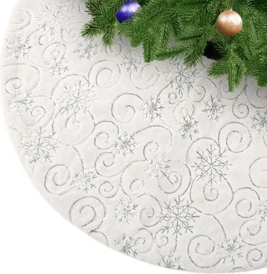 Produktbild von Weihnachtsbaumdecke Weiß Plüsch Christmasbaumdecke Kunstfell Weihnachtsbaumteppich Rund Weihnachtsbaum Rock Weihnachtsdeko mit Silber Pailletten Schneeflocke,78cm/90cm/122cm