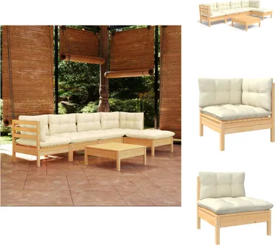 Produktbild von vidaXL 6-tlg. Garten-Lounge-Set mit Creme Kissen Kiefernholz -  Gartenmöbel-Sets