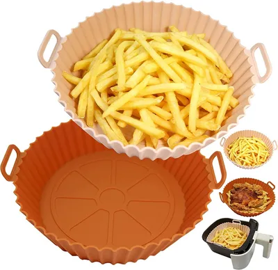 2 Silikonmatten für Heißluftfritteuse, 20,5 cm, rosa+braun