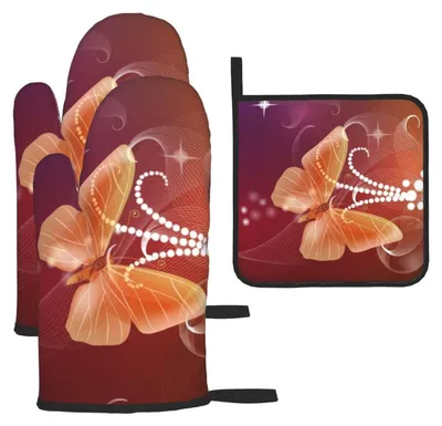 Productafbeelding van Ovenwant en Potholder Set met Vlinderprint - 3-delig