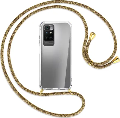Produktbild von Handykette Backcover-Schutzhülle mit Band (Metall goldfarben) für Xiaomi Redmi 10 - braun+beige