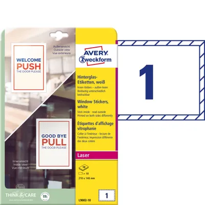 Obrázok produktu pre Avery L9002-10, Biela, Samolepiaci štítok, A5, Papája, Polypropylén (PP), Matte, Obdĺžnik