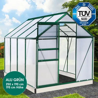 Produktbild von BRAST Gewächshaus Aluminium mit Fundament rostfrei 6mm Platten 250x190x195cm Grün -