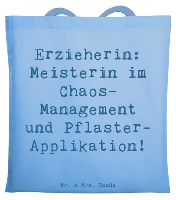 Produktbild von Mr. & Mrs. Panda festivaltasche Spruch Erzieherin Chaos-Management - Sky Blue - Geschenk, Tasche, Laptoptasche, Geschenke mit Herz, Berufsgestaltung, Alltag einer, Liebe