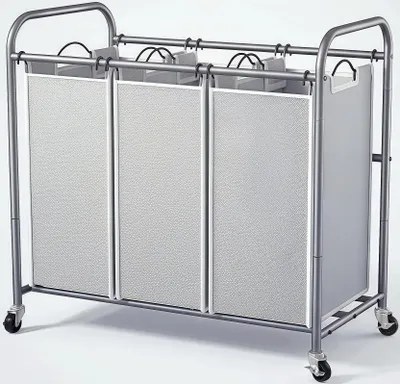 Obrázek produktu pro ROMOON, třídič prádla, 3 přihrádky, třídič prádla s robustními kolečky pro snadnou manipulaci