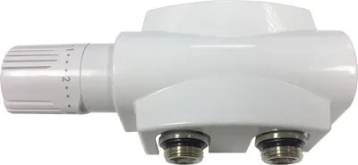 A white radiator valve set with a thermostat head, shown against a white background.