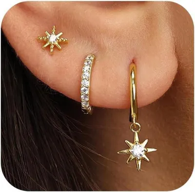 Produktbild von FUNEIA Ohrringe Set Damen 925 Silber Gold Creolen Ohrstecker Zirkonia Geschenkbox