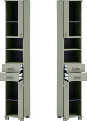 Produktbild von Badezimmer Hochschrank 30 cm breit in Pistazie, 2 Türen & 2 Schubladen  - MANDI-80