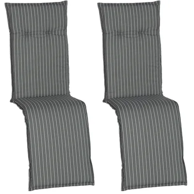 Produktbild von NYVI Auflage Barcelona für Relaxliegen / Relaxstühle 171x50 cm 2er Set Grau Weiße Streifen - Liegenauflage mit Komfortschaumkern und Bezug - Sitzpolster für Gartenliegen & Relaxsessel