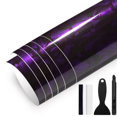 Immagine prodotto di Autoadesivo effetto fibra di carbonio forgiata, colore lilla lucido, dimensioni 150 cm x 30 cm, PVC senza bolle con canali d'aria