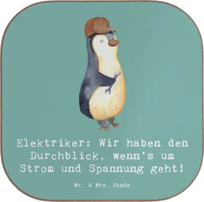 Produktbild von Mr. & Mrs. Panda Tassen Untersetzer Elektriker Durchblick - Meeresbrise - Geschenk, gläseruntersetzer, Berufsgestaltung, Tischuntersetzer, Tassenuntersetzer, Coaster