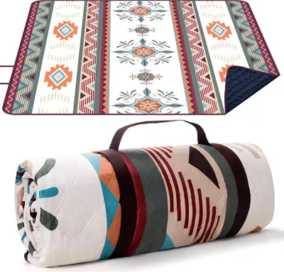 Produktbild von Outdoor-Picknickdecke Bohemian Style, 200x200cm Stranddecke Sandless, tragbare waschbare Strandmatte Picknickdecke Geeignet für trockenen Strand, Grillen, Picknick, Wandern, Reisen Campingdecke