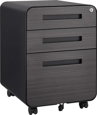 Produktbild von Mobiler Aktenschrank - Rollcontainer mit 3 Schubladen - Unter dem Schreibtisch - Kippschutz mit 5 Rollen - Für A4/Letter/Legal - Montage erforderlich - Schwarz