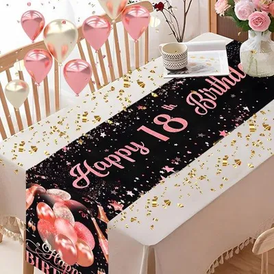 Image de Décoration de table rose doré - Décoration d'anniversaire - 1 pièce - 180 cm