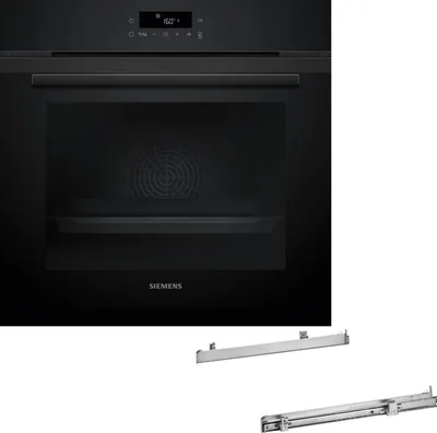 Produktbild von Siemens iQ300 Einbau-Backofen-Set HB271PAL25, HB271ABB3 Backofen + HZ538000 Clip-Auszug, 60 x 60 cm, Deep black inox