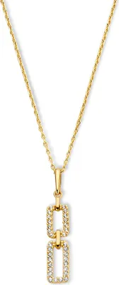 Produktbild von Neue Bling 9NBG-0707, 14-karätige Goldkette für Damen mit doppelter Gliederkette und Zirkonia-Anhänger – verstellbar, 39-45 cm