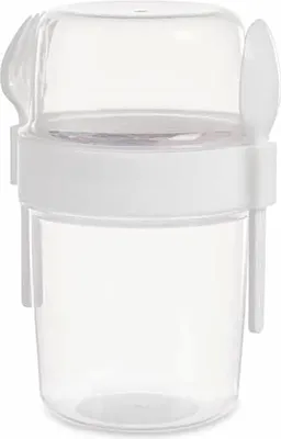 Produktbild von MÜSLIBECHER 650ml mit Löffel Gabel Deckel Müsli to go Müslischale Joghurtbecher Joghurt Obst Becher 78 (Weiss)