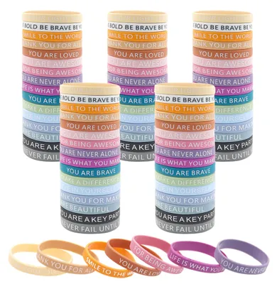 80 Motivations-Armbänder aus Silikon mit Sprüchen, bunt, dehnbar