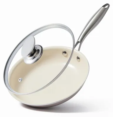 Obrázok produktu pre Nepriľnavá panvica s keramickým povrchom, priemer 27 cm, s pokrievkou | Vhodná na všetky typy sporákov | Vhodná do umývačky riadu