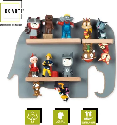 Immagine prodotto di Mensola per bambini Elefante Animale / Appendino per Tony Figure / Scaffale salvaspazio / Dimensioni: H. 24 x W. 33 x D. 5 cm / Ripiano a parete per la conservazione di figure con inserti magnetici / scaffale di stoccaggio in legno