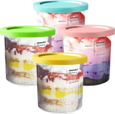 Produktbild von BYKITCHEN CREAMI Deluxe Behälter für Ninja NC501EU, 4 Stück Creami Behälter NC501EU, Eismaschine Creami Deluxe Zubehör, Kompatibel mit Ninja Creami Eis NC501EU NC500EU Serie Eismaschinen