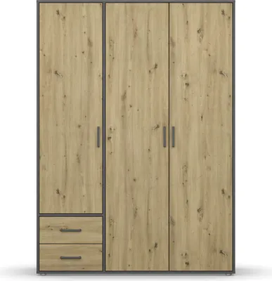 Produktbild von Rauch Kleiderschrank VOYAGER 3-türig Eiche Artisan Grau-Metallic mit 1 Kleiderstange und 2 Schubkästen