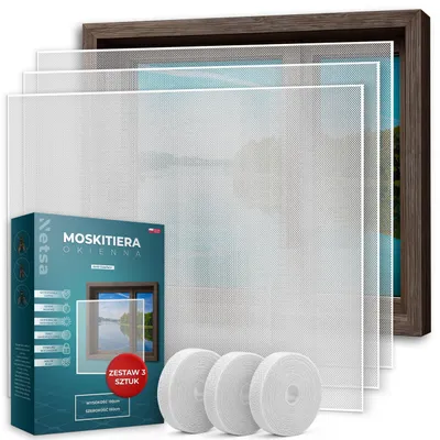 Obrázek produktu pro Netsa | Sada 3 Ks Okenních Moskytiér 130x150 cm Bílá – Síť Proti Hmyzu Na Okno – Zastřihnutelná Se Suchým Zipem