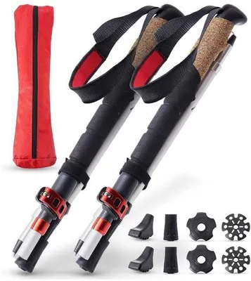 Immagine prodotto di Bastoncini da trekking telescopici - Bastoncini pieghevoli in carbonio - Ergonomici e leggeri - 135 cm - Nero