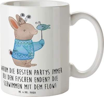 Produktbild von Mr. & Mrs. Panda Tasse Fische Flow Spaß - Weiß - Geschenk, Meeresschutzfreunde, kaffeebecher bedruckt, Teetasse, Empathie, Party, Pott, Geschenke Astrologie, Sternzeichen