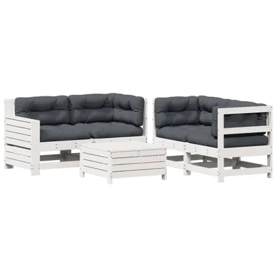 Produktbild von 5-tlg. Garten-Lounge-Set mit Kissen Weiß Massivholz Kiefer
