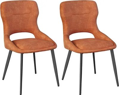 Produktbild von WOLTU Esszimmerstühle 2er Set, Küchenstühle, Wohnzimmerstühle mit Ausschnitt Rückenlehne Streifen, Orange